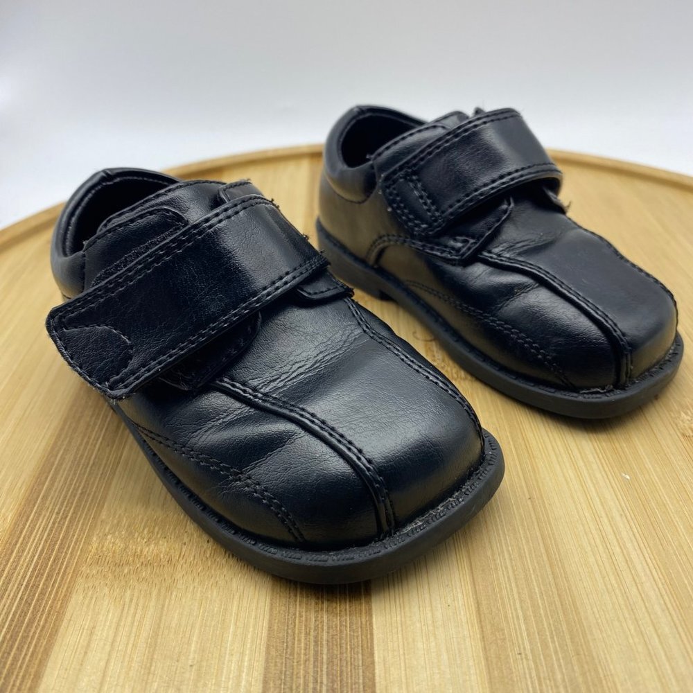 Teeny Toes Toddler Boy Black‎ Hook and Loop Skid Resistant Dress Shoes Sz 4